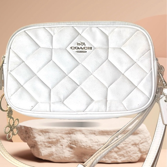 Coach Handbags - COACH White Quilted Double Zip Leather Crossbody Bag